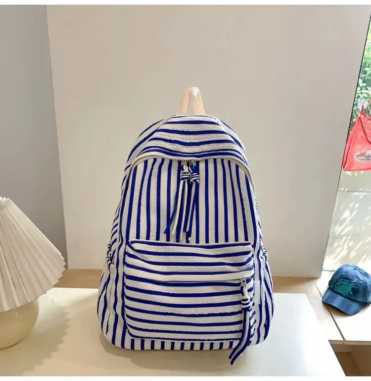 Uakiss Pink Womens Backpack Pleated Fashion Japanese Style Casual Backpacks All-match Harajuku Striped Female Luxury Designer Bag