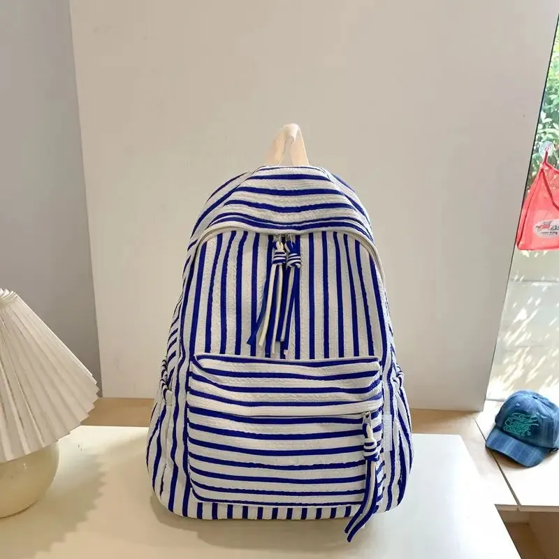 Uakiss Pink Womens Backpack Pleated Fashion Japanese Style Casual Backpacks All-match Harajuku Striped Female Luxury Designer Bag