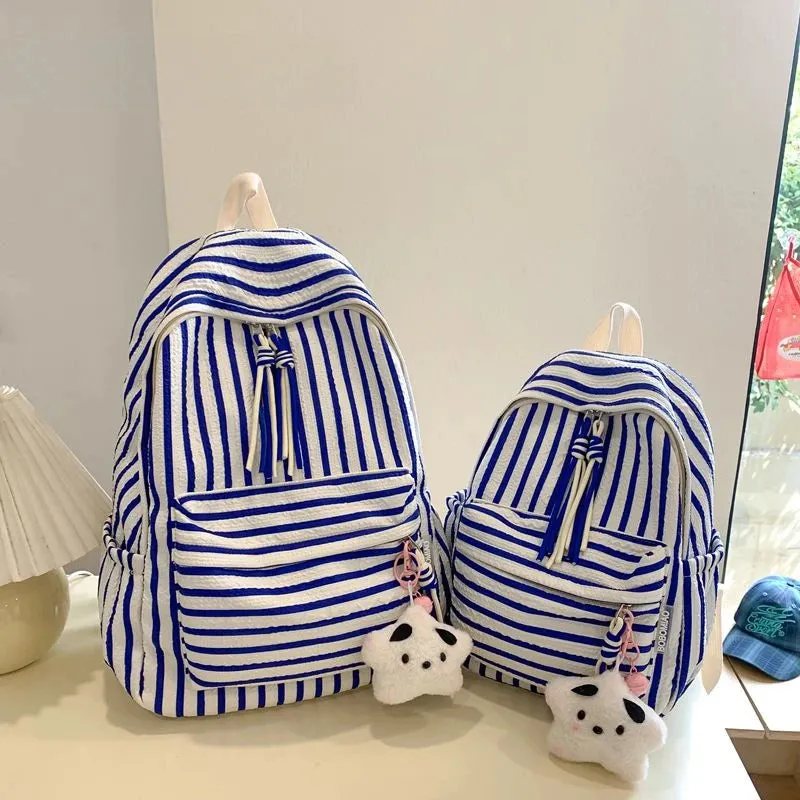 Uakiss Pink Womens Backpack Pleated Fashion Japanese Style Casual Backpacks All-match Harajuku Striped Female Luxury Designer Bag