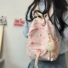 Uakiss Pink Womens Backpack Pleated Fashion Japanese Style Casual Backpacks All-match Harajuku Striped Female Luxury Designer Bag