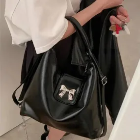 UAKISS  -  Y2k Aesthetic All Match Chic Bow Shoulder Bags Vintage Women Casual Ins Underarm Handbags Fashion Trendy Simple Chain Backpacks