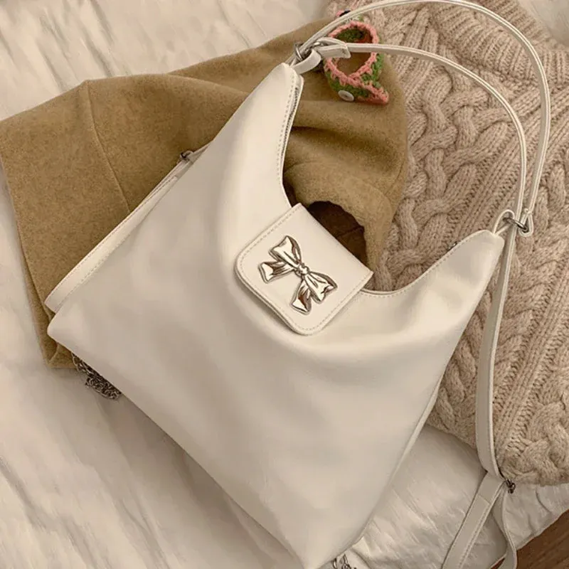 UAKISS  -  Y2k Aesthetic All Match Chic Bow Shoulder Bags Vintage Women Casual Ins Underarm Handbags Fashion Trendy Simple Chain Backpacks