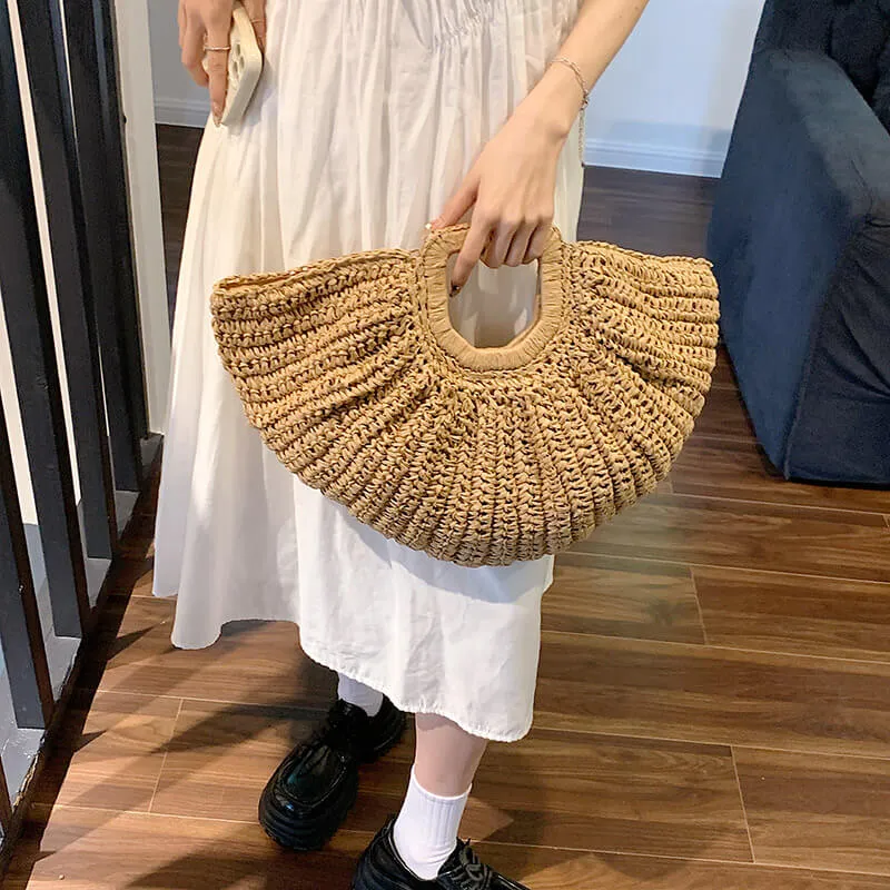 Women Half Moon Straw Clutches Bag Purse -Showtown
