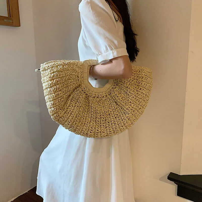 Women Half Moon Straw Clutches Bag Purse -Showtown