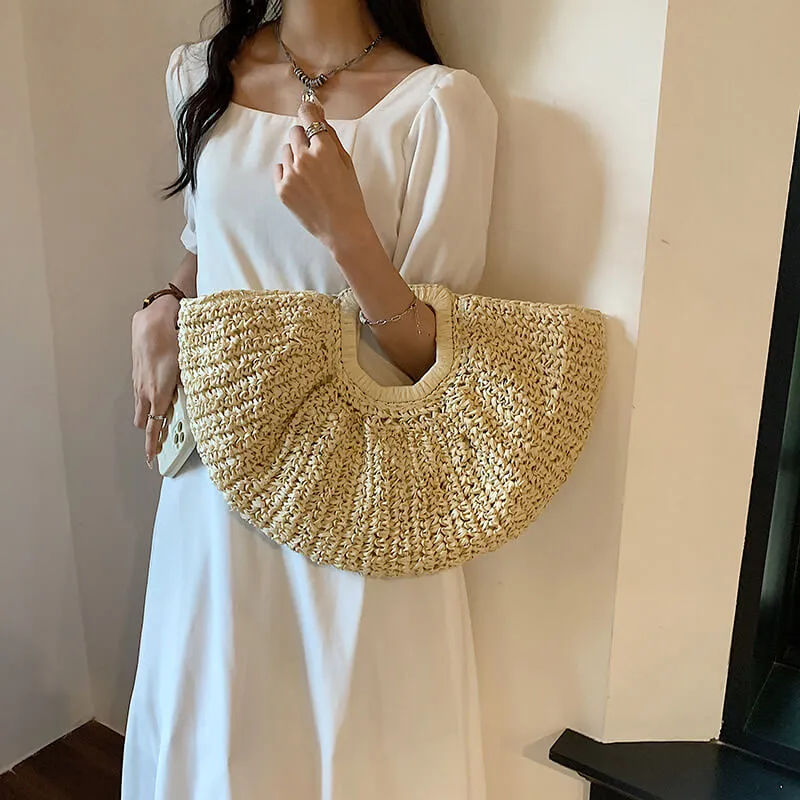 Women Half Moon Straw Clutches Bag Purse -Showtown