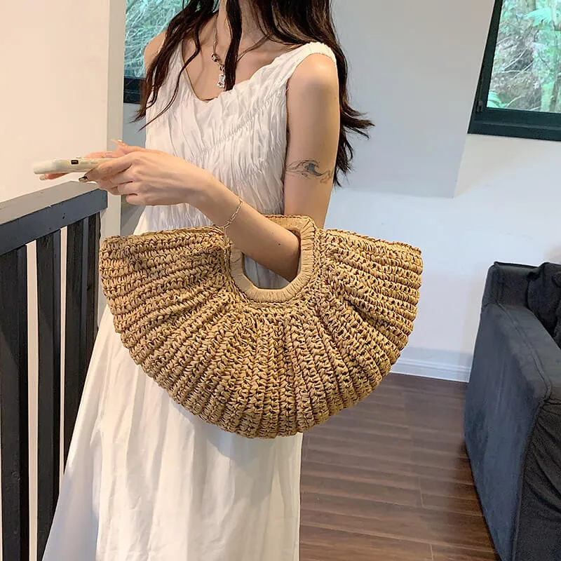Women Half Moon Straw Clutches Bag Purse -Showtown