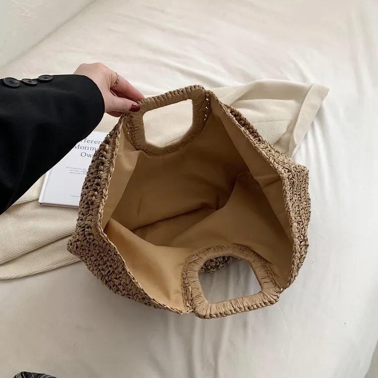 Women Half Moon Straw Clutches Bag Purse -Showtown